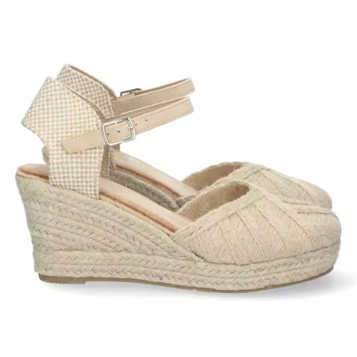 PuntoSalao Sandalias de cuña media en yute pala textura beige - 1