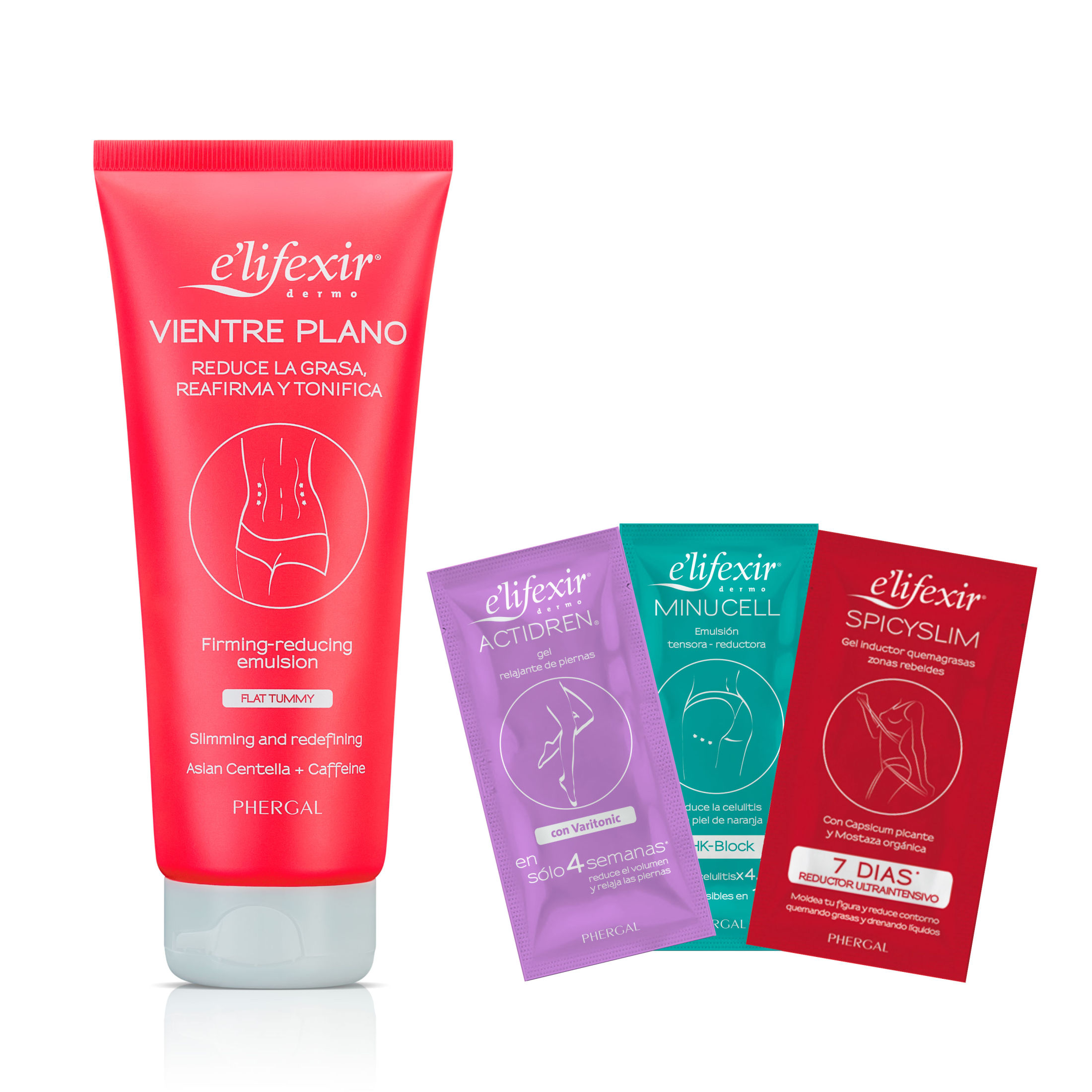 Elifexir Vientre Plano + Muestras Regalo - Gel Reafirmante de Abdomen.  Vientre Plano, Firme y Tonificado. Con Cafeína y Centella Asiática - 200 ml + 6 ml