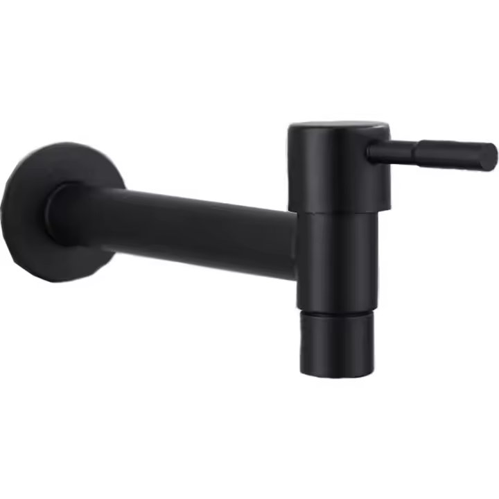 Grifo para piscina, grifo negro montado en la pared, grifo frío montado en la pared, grifo de ahorro de agua de acero inoxidable para baño, fregadero, balcón, cocina (negro) - 1