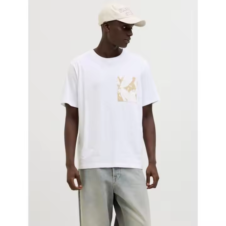 Jack & Jones Split Camiseta Con Bolsillo Manga Corta Color Blanco - Elástico, Suave Y Combinable - 1