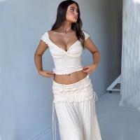 Conjunto Elegante De Dos Piezas Candyhot Para Mujer Con Cuello Abierto Y Nudo Twist Camiseta Elástica Y Falda De Encaje Sexy Y Club Para Todas Las Estaciones - details 6