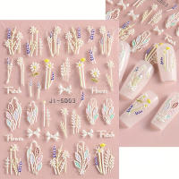 3 Hojas De Adornos Para Uñas Con Estampado De Flores Y Hojas Embossadas Autoadhesivas Accesorios Para Manicura Decoración De Uñas - details 1