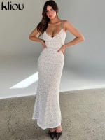 Vestido Maxi De Malla Kliou Para Mujer Elegante Con Tirantes Y Corte Hollow out Ajustado Alta Calle Trendy Ropa De Fiesta - details 18