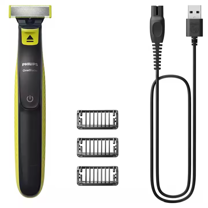 Cortabarbas - PHILIPS - Oneblade QP2724/10 - 3 accesorios (1 / 3 / 5 mm) incluidos - inalámbrico recargable - Verde / Negro - 1