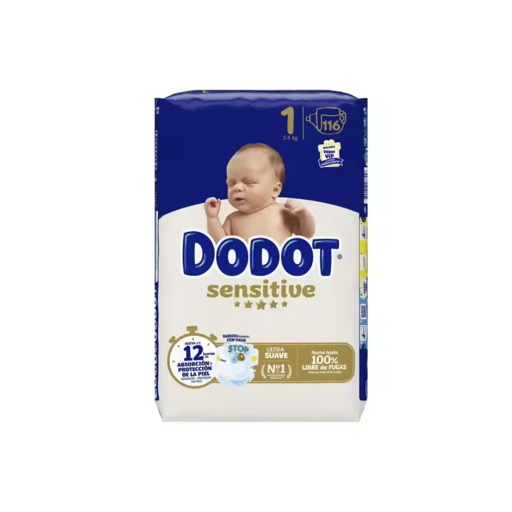 Dodot Sensitive Talla 1, 116 Pañales Para Bebé, 2kg-5kg, Hasta 12 h De Protección Antifugas y Protección Para La Piel【ROUA】 - 1