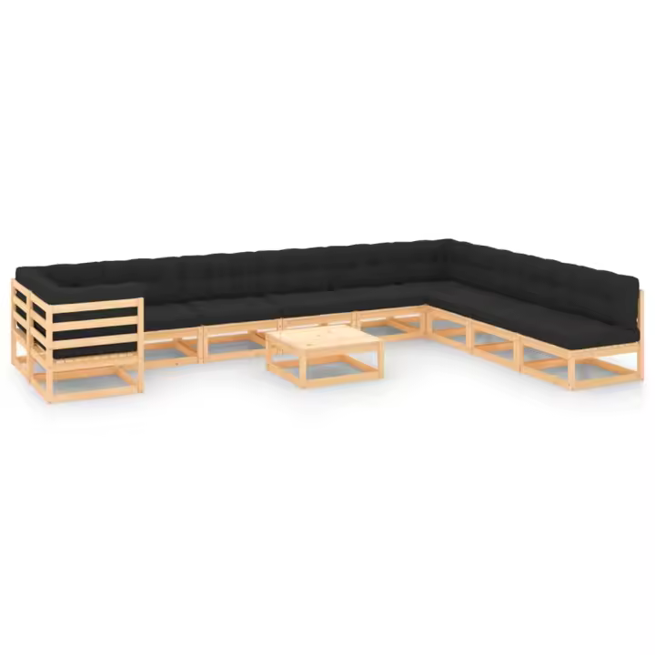 vidaXL Muebles de jardín 11 pzas cojines antracita madera maciza pino - 1