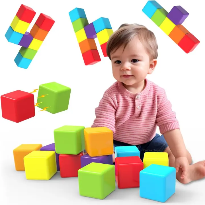 Bloques De Construcción Magnéticos Grandes Para Niños Y Niñas Aged 1 2 3 Años Juguetes Sensoriales Montessori Bloques De Pila De 1.42 Pulgadas - 1