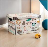Caja de Almacenamiento Multiuso plástico decorada con Asa para Hogar KIPIT 22L, 10L ,5L- Cajas Organizadoras de Plástico ,Cubo de Contenedores de Almacenaje, Caja de Almacenaje Multiuso. KIPIT(Animals - 22 litros - 39.5x 29.5x 23.5 - details 1