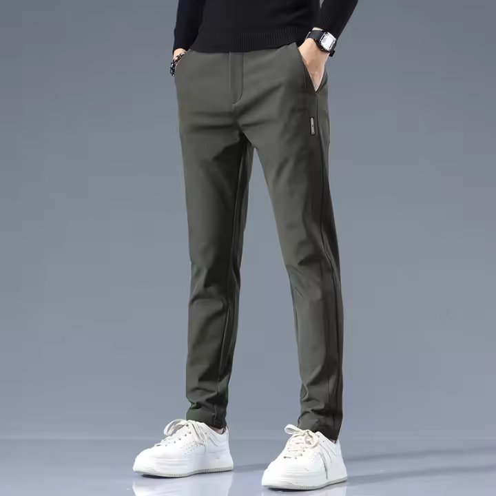 Pantalones Casuales Para Hombre Primavera Otoño 2025 Nuevo Ajustados De Cintura Elástica Color Sólido Negocios Pantalones Talla Media - 1