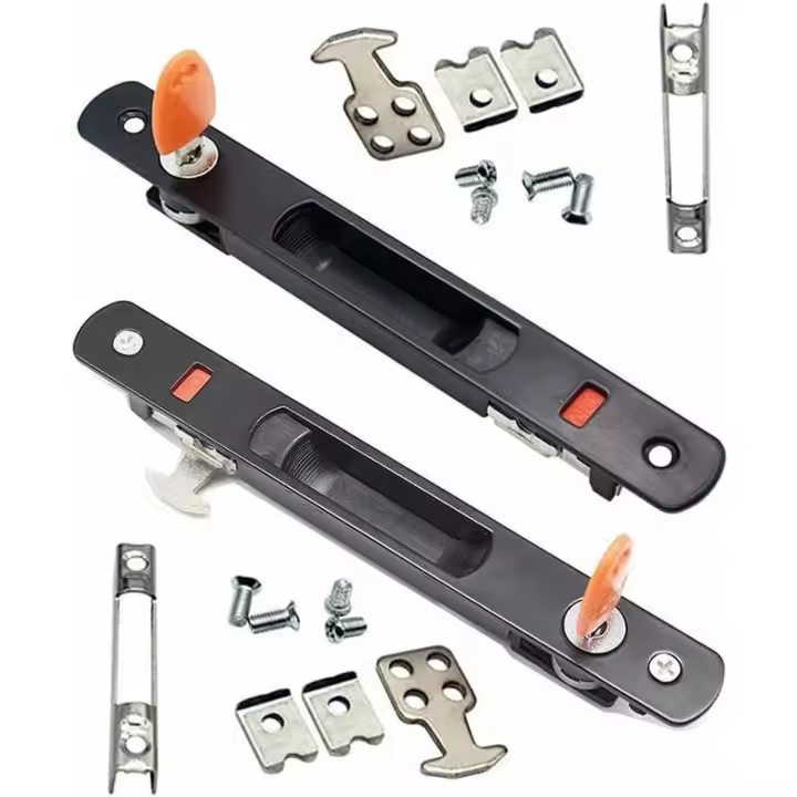 Cerradura para puerta corrediza, juego de 2 manijas para puerta corrediza de vidrio, montaje empotrado, con llave, manija invisible, negro - 1