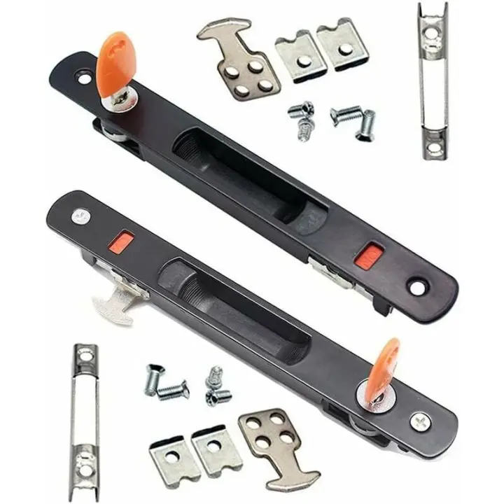 Cerradura para puerta corrediza, juego de 2 manijas para puerta corrediza de vidrio, montaje empotrado, con llave, manija invisible, negro - 1