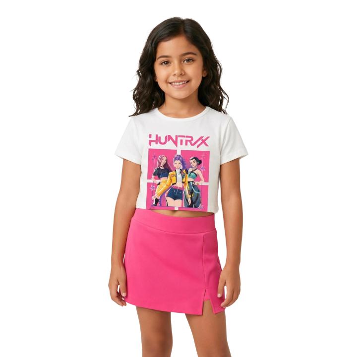 MAGIC SELECT Conjunto K-Pop Niña Camiseta Crop Manga Corta y Falda Pantalón. Moda Anime Infantil. Conjunto Idol Coreano. Conjunto de Verano para Niñas de 4 a 14 Años