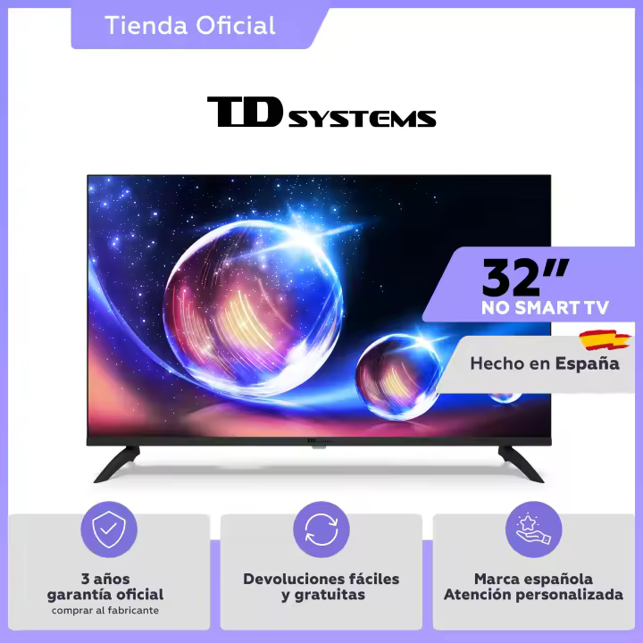 Televisor 32 Pulgadas HD No Smart TV, USB Grabador reproductor, Sintonizador digital DVB-T2/C - TD Systems K32DLM20H - 1