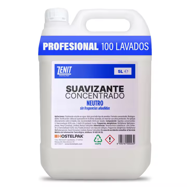 Hostelpak  5 l  Suavizante textil Neutro  100 lavados  suavizante ropa  sin fragancias añadidas - 1