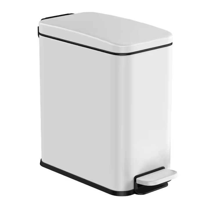 SONGMICS Cubo de Baño, Cubo Basura Pequeño de 5 L con Tapa, Cubo de Inodoro con Pedal, Delgada para Espacios Pequeños, Acero, Cierre Suave, Negro/Blanco/Plata - 1