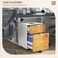 HOMCOM Cajonera de Oficina Mueble Archivador con 4 Ruedas 2 Cajones 2 Barras Colgantes Cerradura y 2 Llaves para Tamaño A4 Carta para Estudio Salón 42x40x60 cm Blanco y Natural - details 0