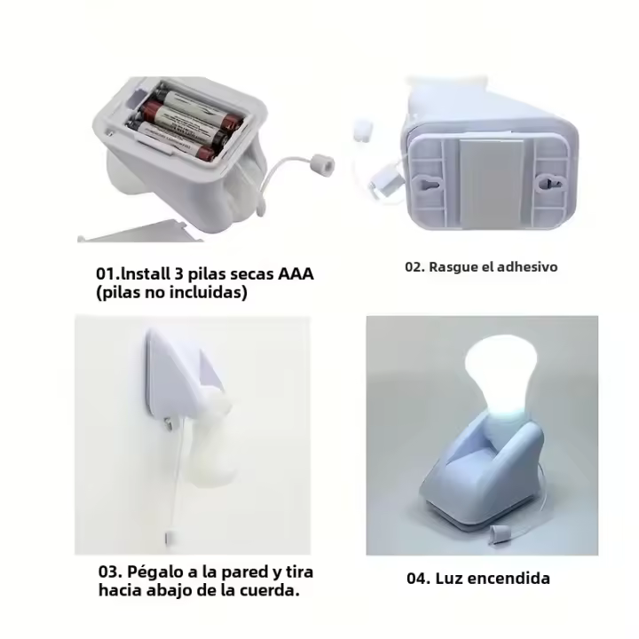 Lámpara De Pared Portátil LED Con Cierre Y Control De Interruptor 3 Pilas AAA Autoadhesiva Para Noche Independiente Con Soporte De Colgaje - 1