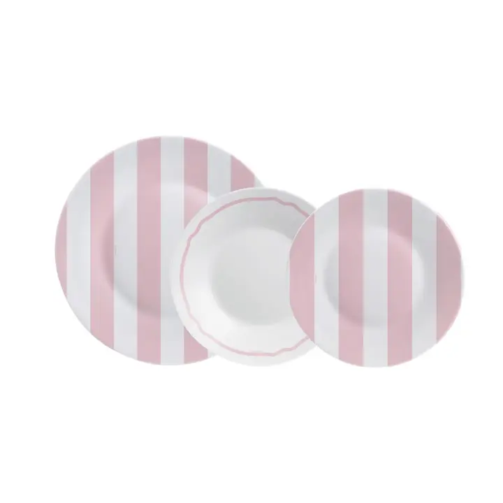 LUMINARC GRACE Vajilla Opal 18 PIEZAS - 6 PERSONAS Bicolor Decorado Fácil de limpiar 100% higiénico - 1