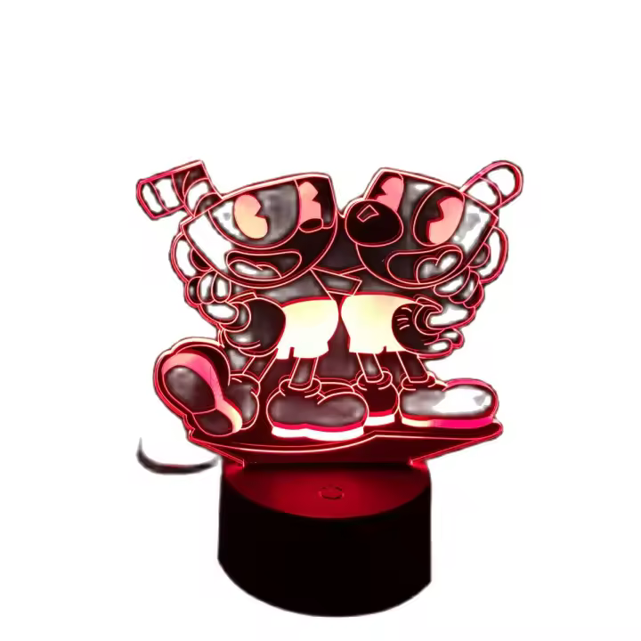 Lámpara De Noche LED 3D Figura De Juego Cuphead Mugman Decorativa Para Dormitorio De Niños Iluminación De Mesa Regalo De Cumpleaños Y Navidad - 1
