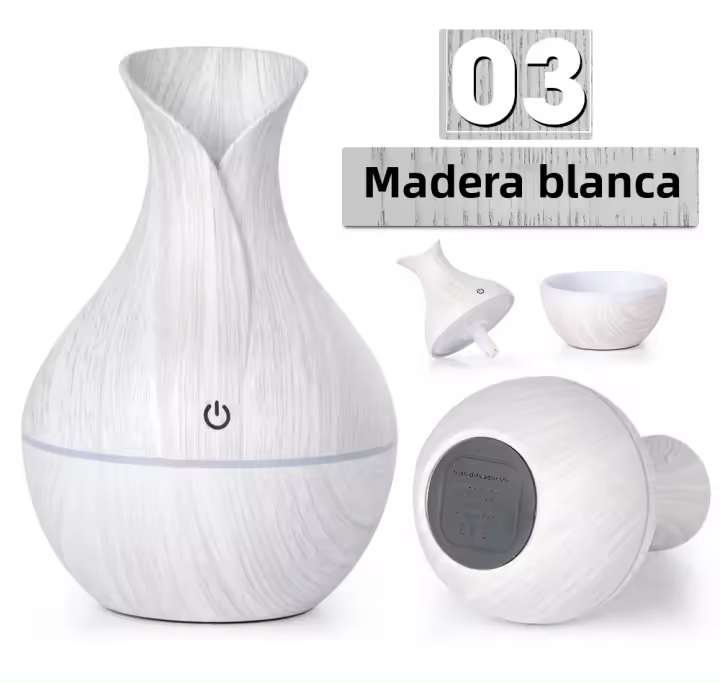 Humidificador De Mesa Silencioso USB Con Luz De Ambiente Y Aromaterapia Estilo Madera Vaso Decorativo Para Dormitorio Y Oficina 130ml - 1
