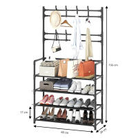 LUTODY - Perchero de Pie Soporte Resistente con Estante para Zapatos, Zapatero, Ganchos Auxiliar, Multifuncional para Ropa, Accesorios y más - Ideal para Salón, Dormitorio, Sala de Estar y Entrada - details 6