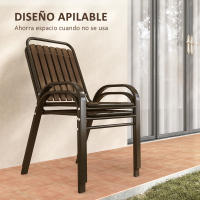 Outsunny Conjunto Jardín Exterior de 3 Piezas Juego de Muebles de Jardín con 2 Sillas Apilables Mesa con Encimera de Vidrio Templado y Estructura de Acero para Terraza Patio Balcón Marrón Oscuro - details 4