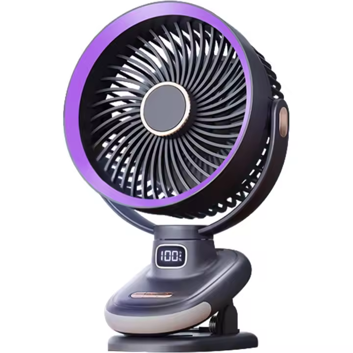 Ventilador de Mesa ostilante, Pequeño ventilador USB con cateria, Super Silencioso de 6,5 'with 5 velocidades y temporizador de 8 H, ideal para casa, oficina, campamentos, Viajes (Gris y morado). - 1