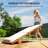 Outsunny Tumbona Reclinable de Madera con Ruedas Tumbona Jardín Exterior con Respaldo Ajustable en 4 Niveles y Reposacabezas Carga 120 kg para Patio Terraza Balcón 200x84x101 cm Blanca y Teca - details 4