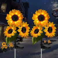 1PC Luces Solares De Girasol Para Exterior Decorativas Con 3 LED Luz Amarilla Impermeables Para Patio Jardín Instalación Auto-Contenida - details 2