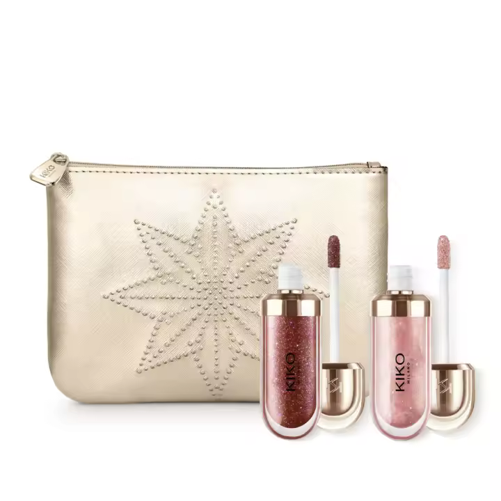 Pack rutina maquillaje KIKO MILANO Lip set: 3D HYDRA LIPGLOSS 43 Limited Edition + 3D HYDRA LIPGLOSS 44 Limited Edition + Festive pochette - 1