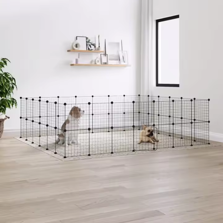 vidaXL Jaula para mascotas de 52 paneles puerta acero negro 35x35 cm - 1