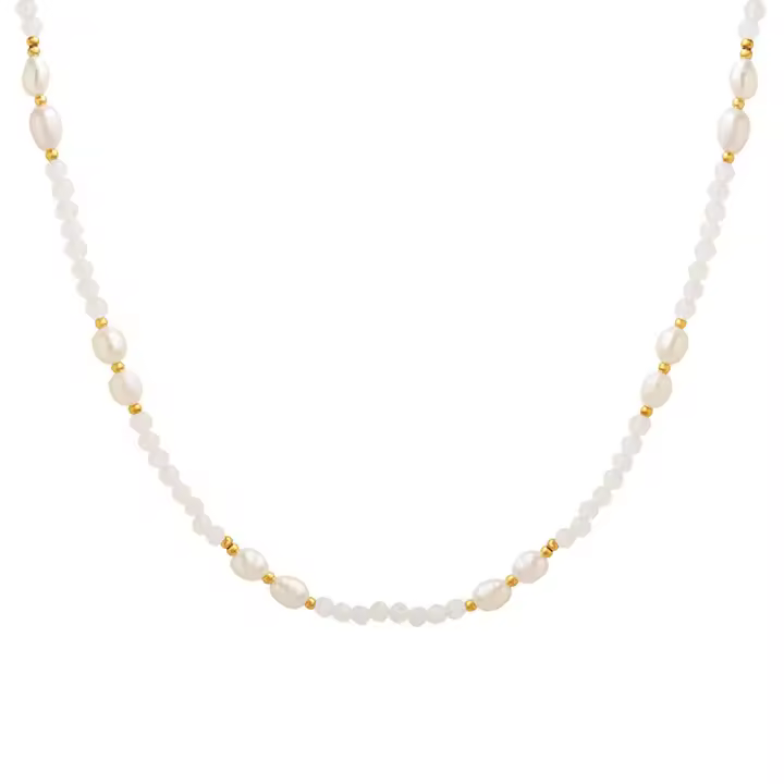 Nuevo sin De color Francés retro personalidad Piedra Perla de Agua Dulce colgante de Titanium Maple Chapado en oro collar de cuentos de joyería - 1