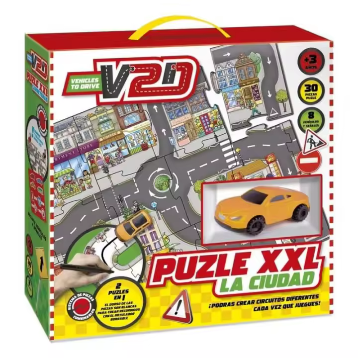 Puzzle ciudad XXL con vehículo 2 en 1 con rotulador de tinta mágica V2D003 - 1