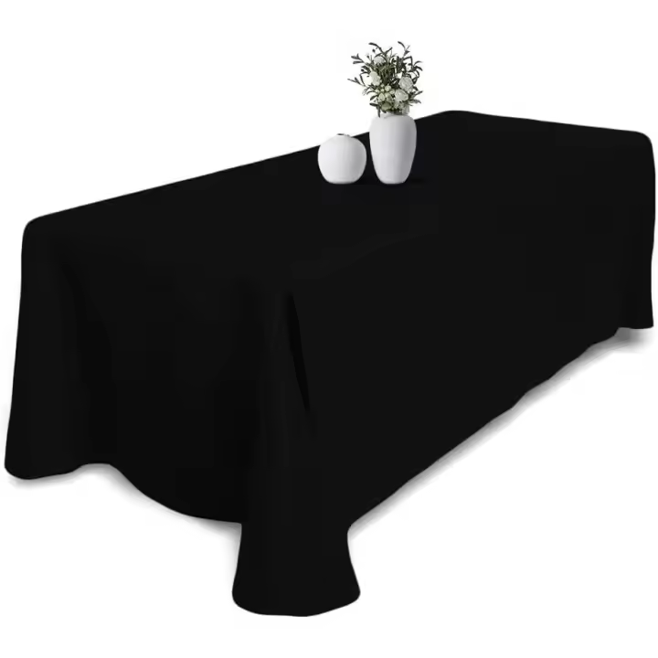 Mantel negro rectangular de poliéster de 228 x 334 cm, lavable, resistente a manchas y arrugas, para mesa de 1,22 m. Ideal para Navidad. - 1