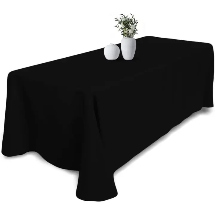 Mantel negro rectangular de poliéster de 228 x 334 cm, lavable, resistente a manchas y arrugas, para mesa de 1,22 m. Ideal para Navidad. - 1