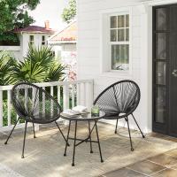 Conjunto de muebles de jardín de 3 piezas, sillas acapulco y mesa con tapa de cristal, asientos de exterior e interior, en negro - details 9
