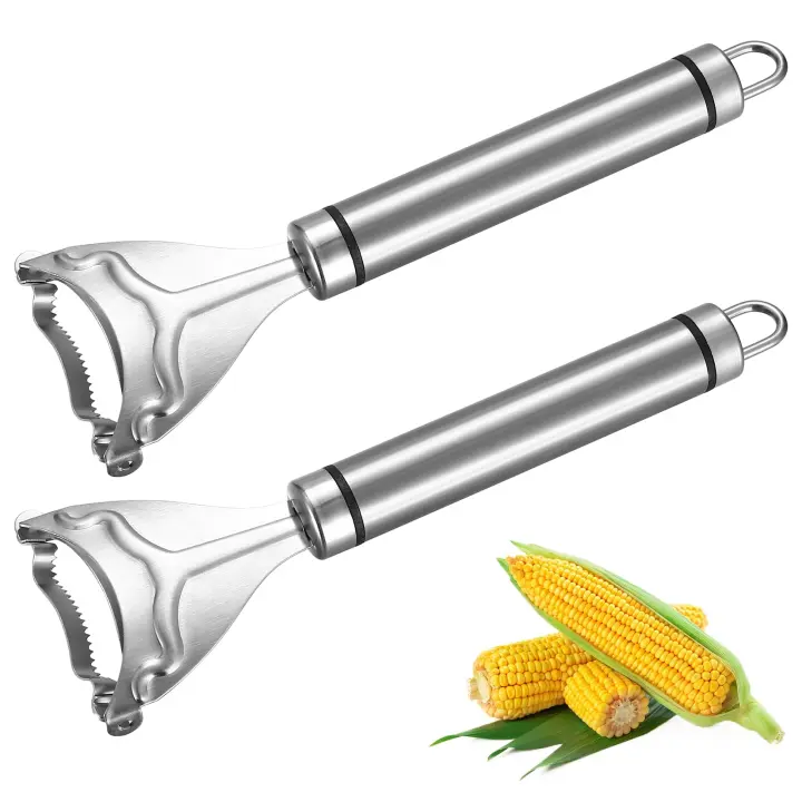 Pelador de Maíz de Acero Inoxidable (Juego de 2) -Herramiento de Cocina para Pelar y Cortar Mazorcas de Maíz - Incluye Pelo y Trilladoras - 1