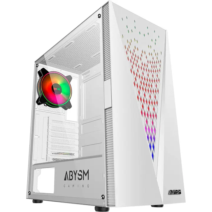 ABYSM Gaming Caja Semi Torre PC ATX Danube KOLPA Blanca, con Panel de Vidrio Templado, 1 x USB 3.0 y 2 x USB 2.0, Conectores, Filtro Superior y 1 Ventilador Silencioso de 12 cm - 1