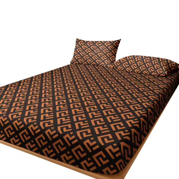 Sábana Ajustada Geométrica Imprimida Mate Para Dormitorio Sin Almohadas Incluidas 100% Poliéster Tejido a Tazo Largo - 1