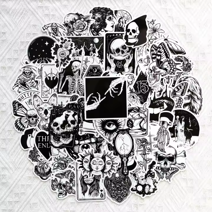 Packs De Pegatinas Góticas 50 Pcs Calavera Vinilo Impermeable Para Portátiles Botellas De Agua Fundas De Teléfono - 1