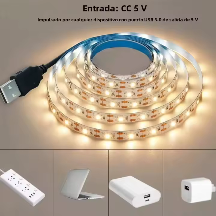 Tira LED Flexible De 5V USB En Blanco/Cálido Con Adhesivo Para Luz De TV Armario Dormitorio Decoración De Hogar Cortable Y Cutfiable - 1