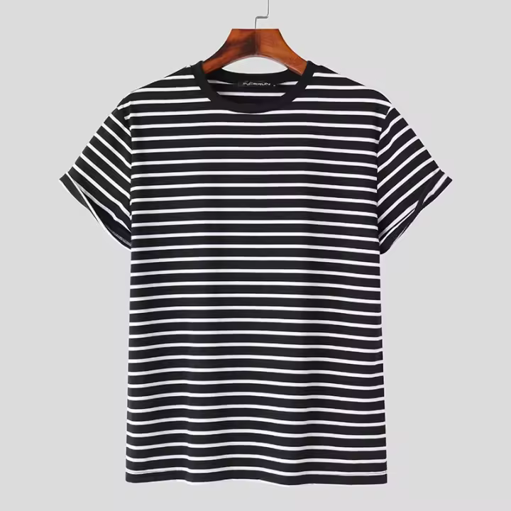 Camiseta Casual Para Hombre INCERUN Estilo Simple Con Rayas Cuello Redondo Manga Corta Suave Transpirable Talla S-5XL - 1