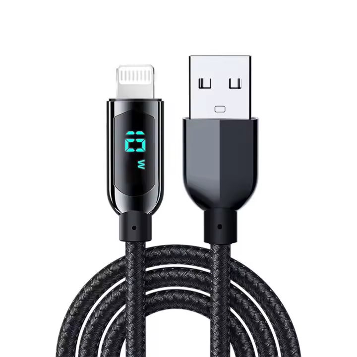 DAM. Cable USB AM a Lightning, pantalla digital, 1,2 metros. 120x0,5x0,5cm - 1