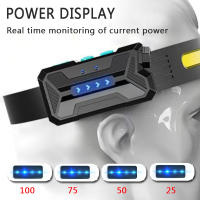 Linterna Frontal Recargable Con Sensor Y Batería 18650 COB LED Para Pesca Y Camping Luz De Mano Con Pantalla De Potencia Impermeable - details 5