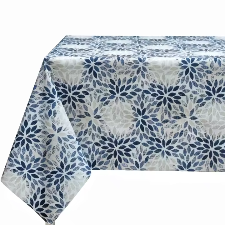 Mantel de tela rectangular, Antimanchas, Fácil de limpiar, Lavable, Impermeable, Ideal para interior y exterior, Hojas, Azul y Blanco - 1