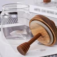 Jars De Almacenamiento De Miel De Vidrio De Borosilicato Alto Con Tapa De Madera Y Varilla De Mezcla Transparente Y Sellado - details 6