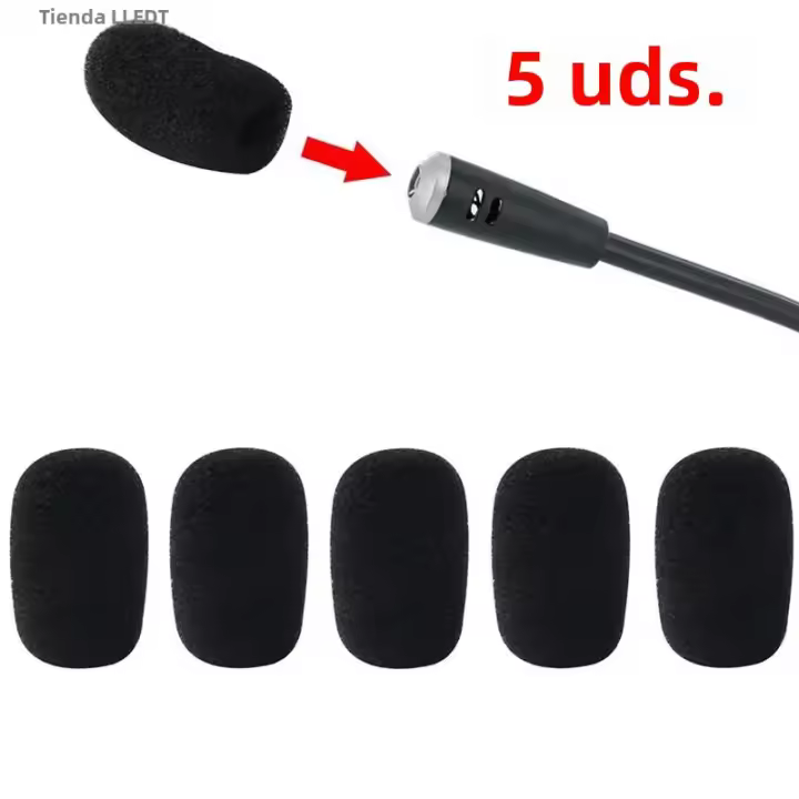 5 Pack Fundas De Microfono Con Esponja Antisalpicaduras Para Auriculares Accesorios De Micrófono Mini Negras - 1