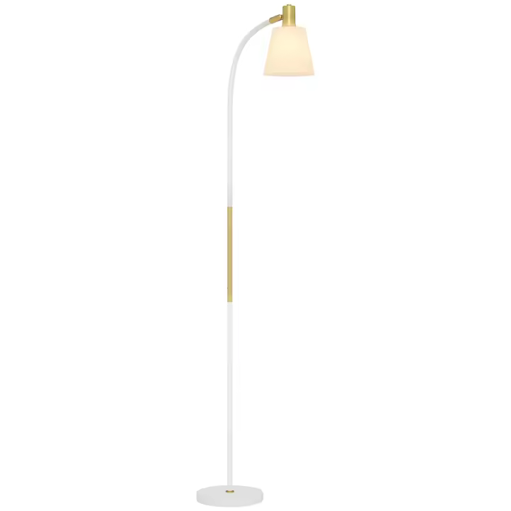 HOMCOM Lámpara de Pie LED Lámpara de Pie Salón con Altura Ajustable Pantalla Interruptor Basculante para Sala de Estar Oficina Dormitorio Blanco y Dorado - 1