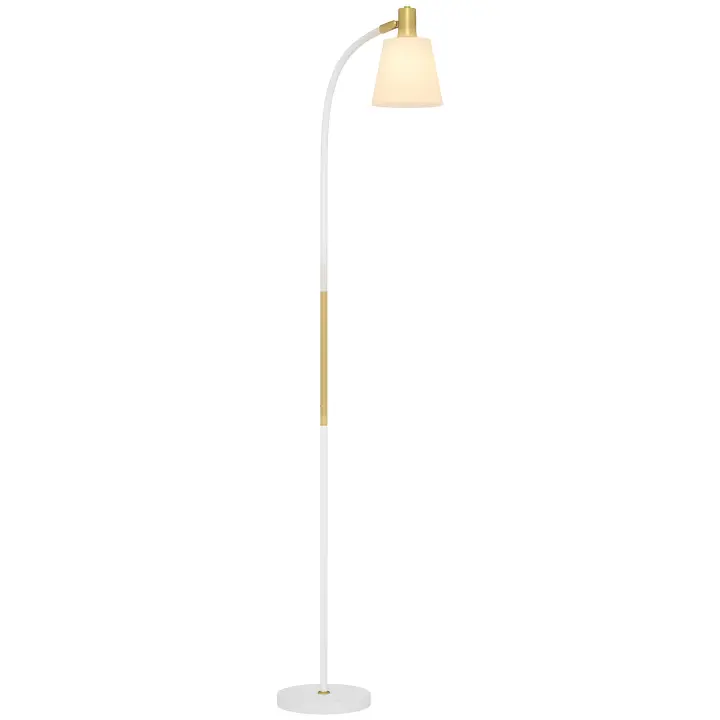 HOMCOM Lámpara de Pie LED Lámpara de Pie Salón con Altura Ajustable Pantalla Interruptor Basculante para Sala de Estar Oficina Dormitorio Blanco y Dorado - 1