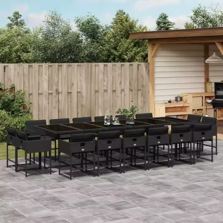 vidaXL Set de muebles jardín 17 pzas con cojines ratán sintético negro - 1